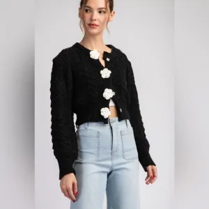 083. 3D FLOWER BUTTON CARDIGAN SWEATER