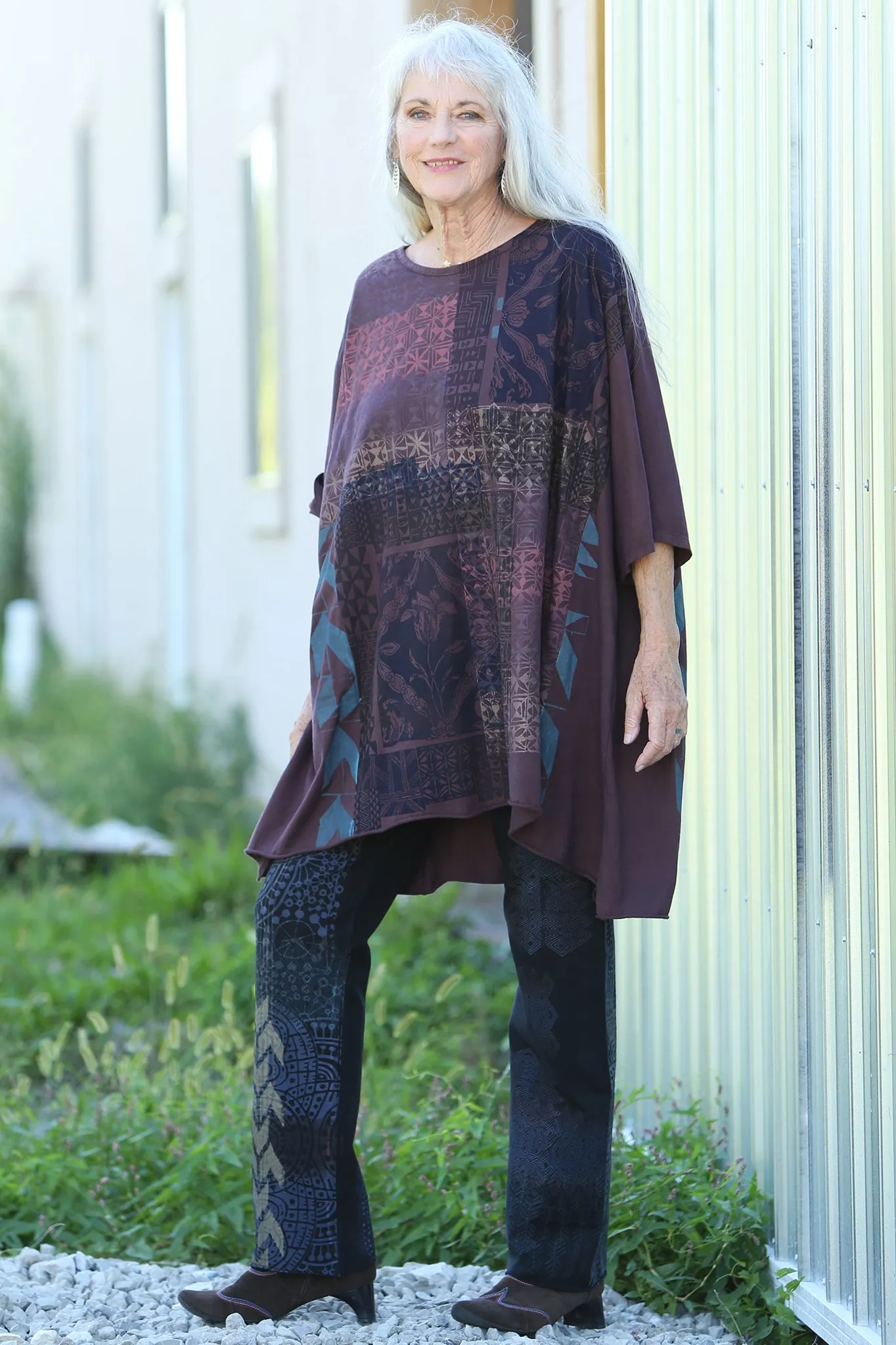 1255 Oversized Tunic Tee-Burnt Sugar-Printed