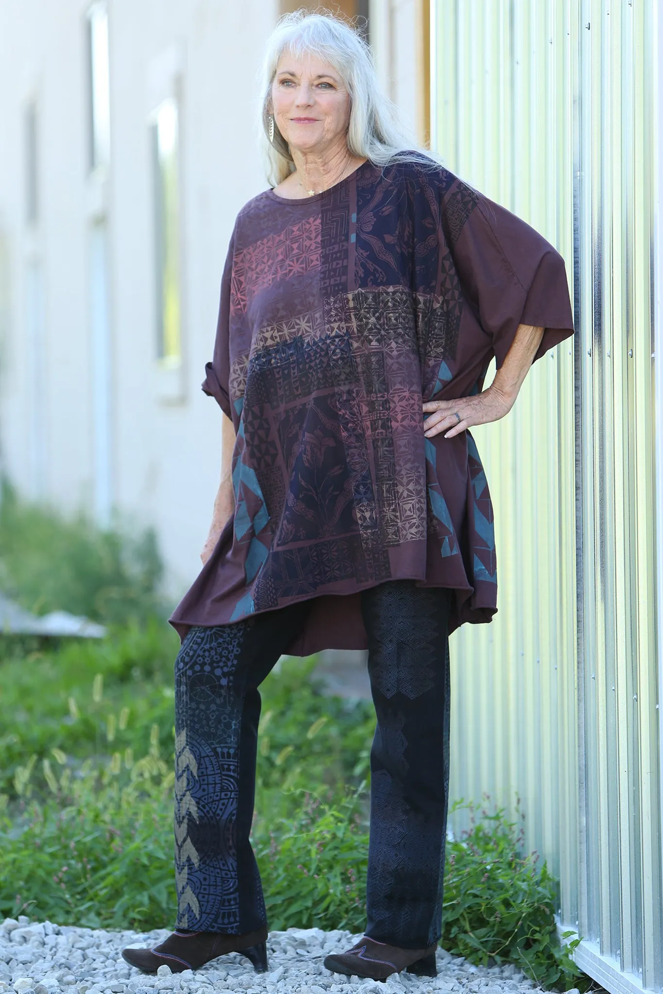 1255 Oversized Tunic Tee-Burnt Sugar-Printed