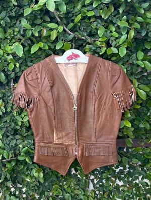 1930s/1940s Leather Fringe Sportswear Western Zip Front Blouse