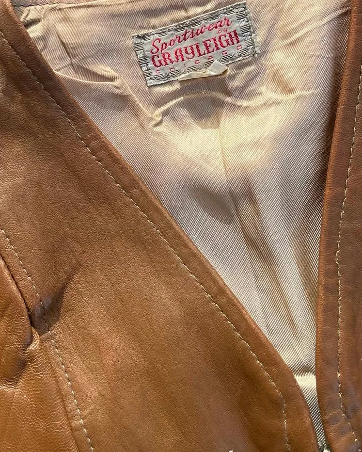 1930s/1940s Leather Fringe Sportswear Western Zip Front Blouse