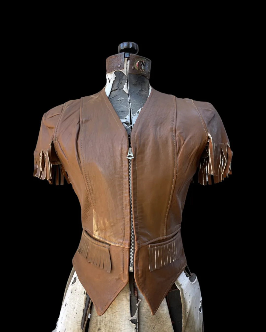 1930s/1940s Leather Fringe Sportswear Western Zip Front Blouse