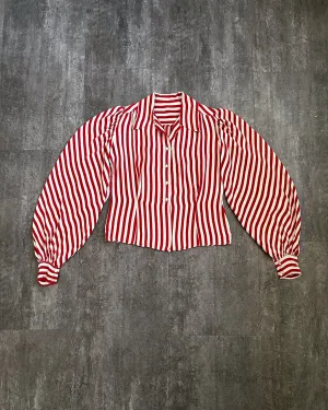 1940s striped rayon blouse . vintage 40s top . size xs to small