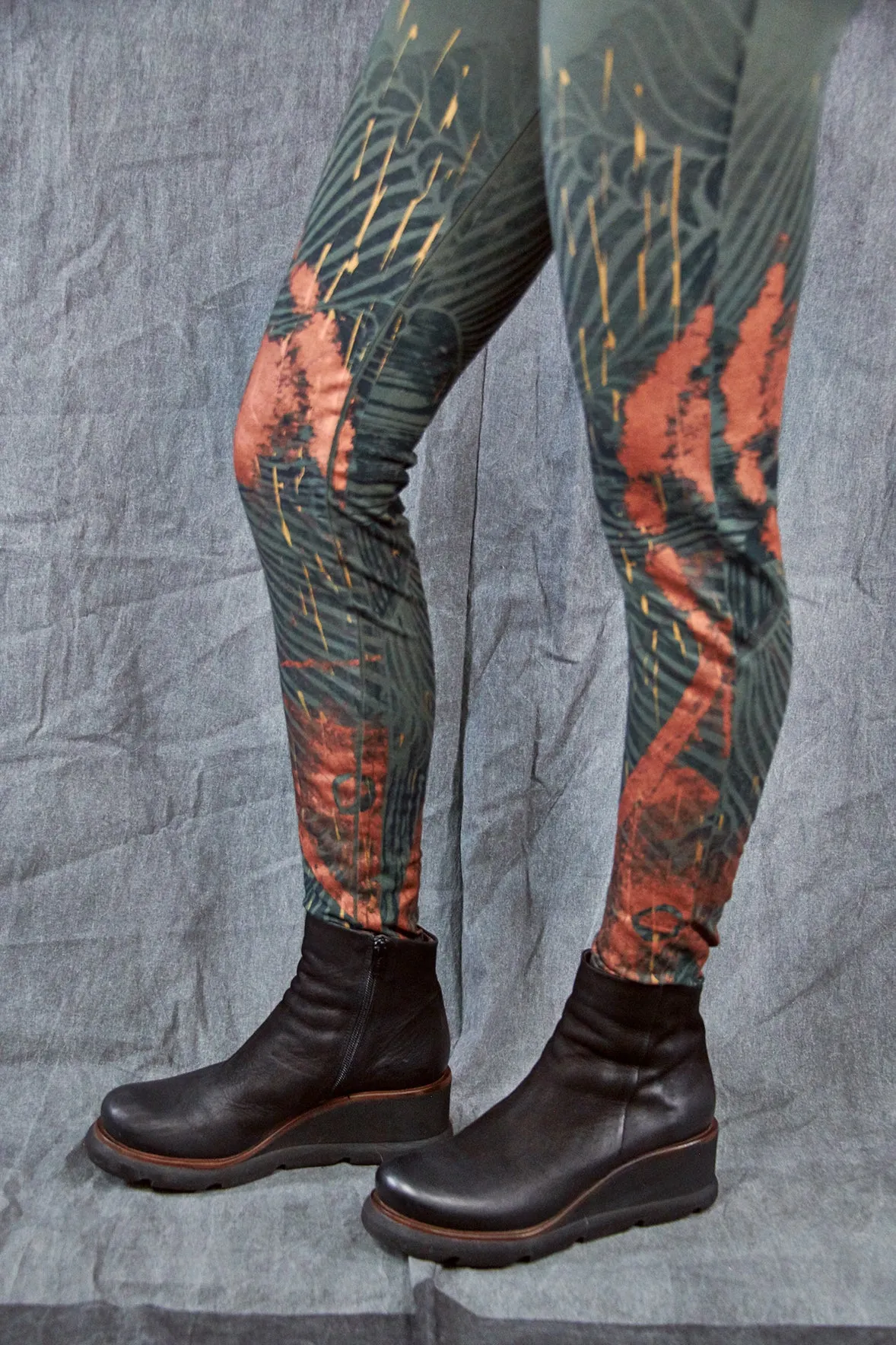 3136 Handprinted Legging Army Green-Copper Patina Wave