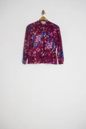 70’s FLORAL PUSSY BOW BUTTON UP / MEDIUM