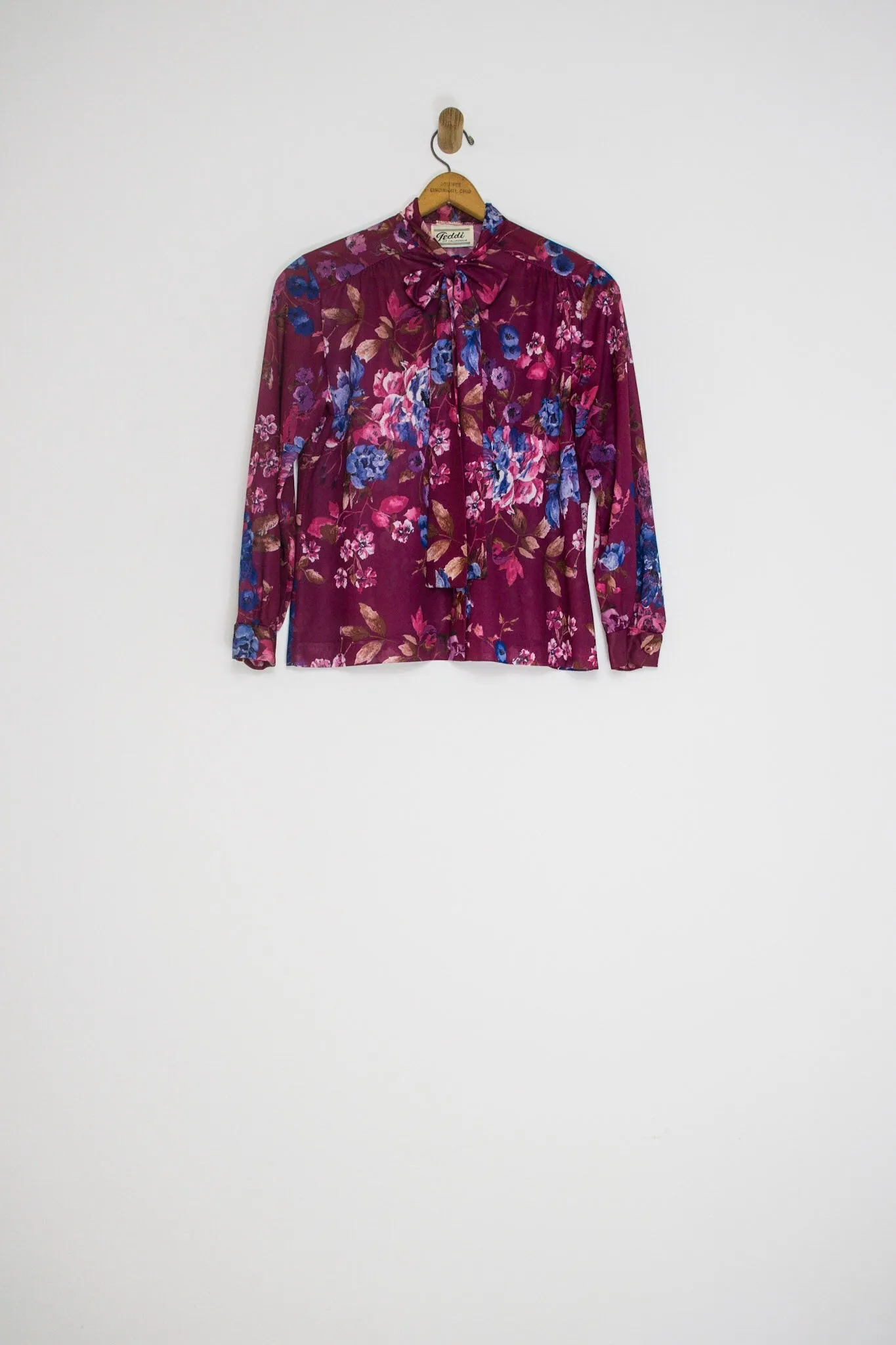 70’s FLORAL PUSSY BOW BUTTON UP / MEDIUM