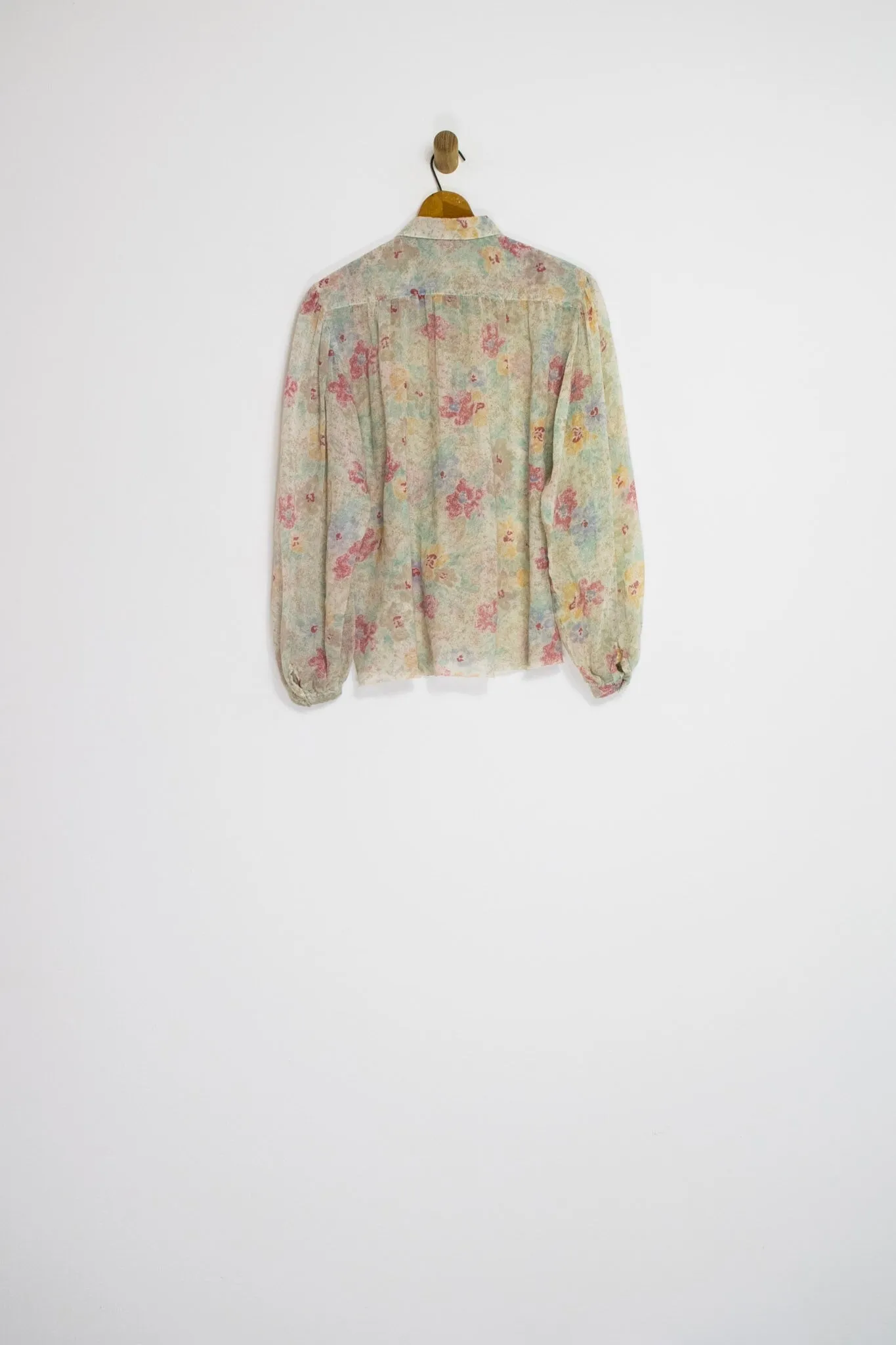 70’s SHEER FLORAL BUTTON UP / MEDIUM