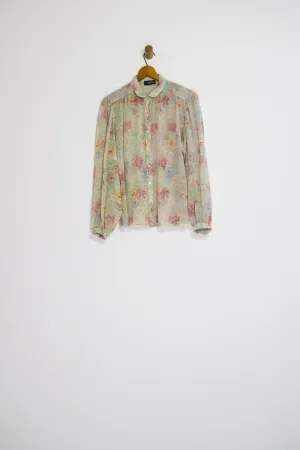 70’s SHEER FLORAL BUTTON UP / MEDIUM