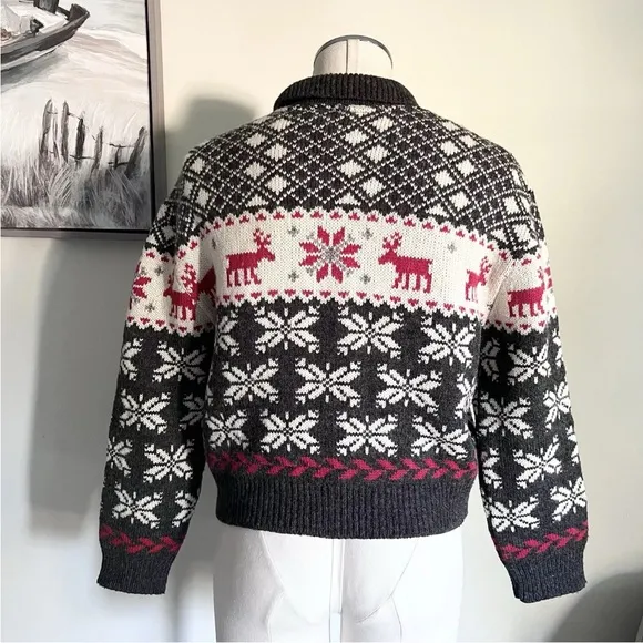 80s Italian Limited Nordic Wool Blend Knit Cardigan SMALL Front Button Closure