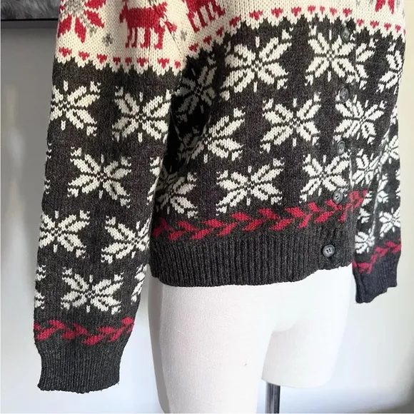 80s Italian Limited Nordic Wool Blend Knit Cardigan SMALL Front Button Closure