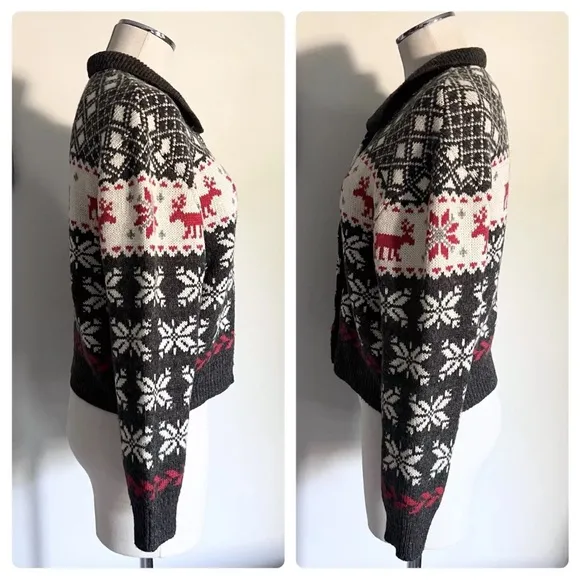 80s Italian Limited Nordic Wool Blend Knit Cardigan SMALL Front Button Closure