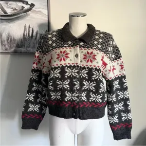 80s Italian Limited Nordic Wool Blend Knit Cardigan SMALL Front Button Closure