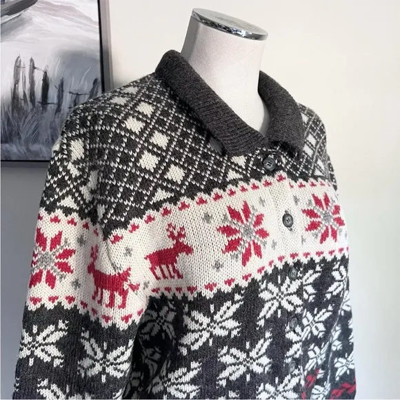 80s Italian Limited Nordic Wool Blend Knit Cardigan SMALL Front Button Closure