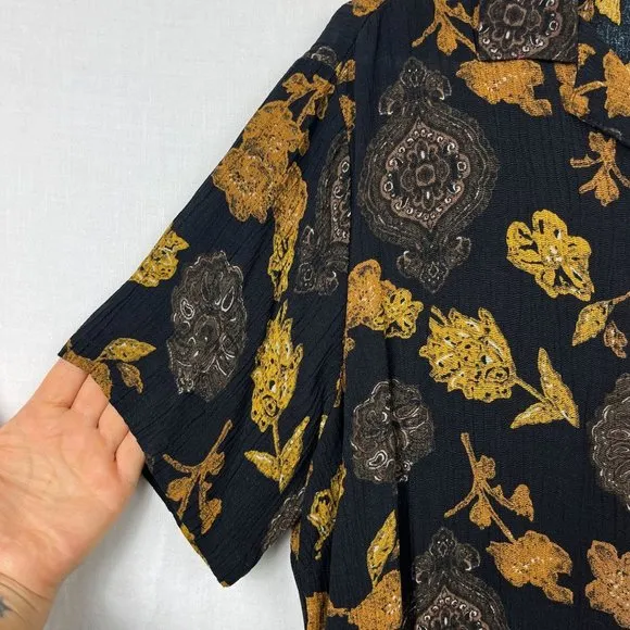 90s All Over Floral 2 Piece Skirt Set Womens M/L Rayon Crinkle Indie Academia