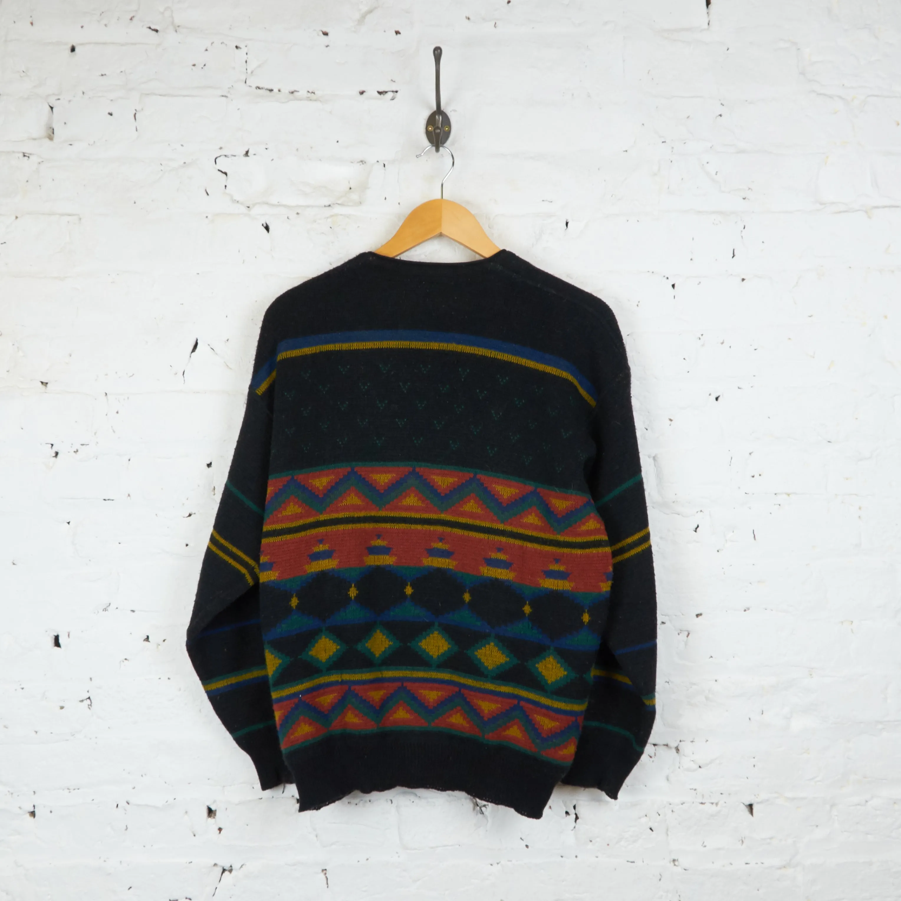 90s Pattern Knit Cardigan - Black - M