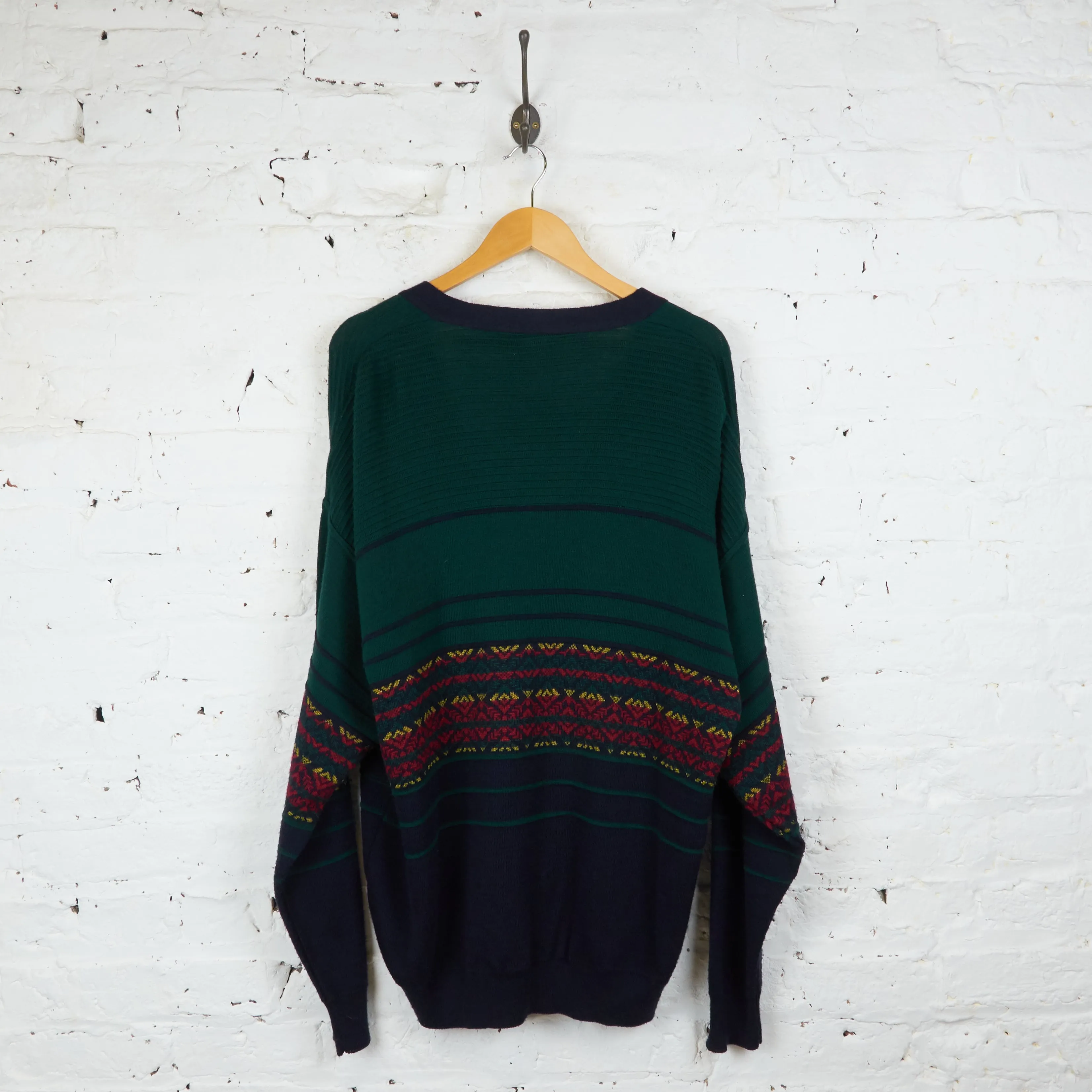 90s Pattern Knit Cardigan - Green/Blue - XL