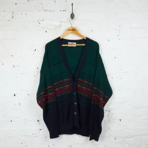 90s Pattern Knit Cardigan - Green/Blue - XL