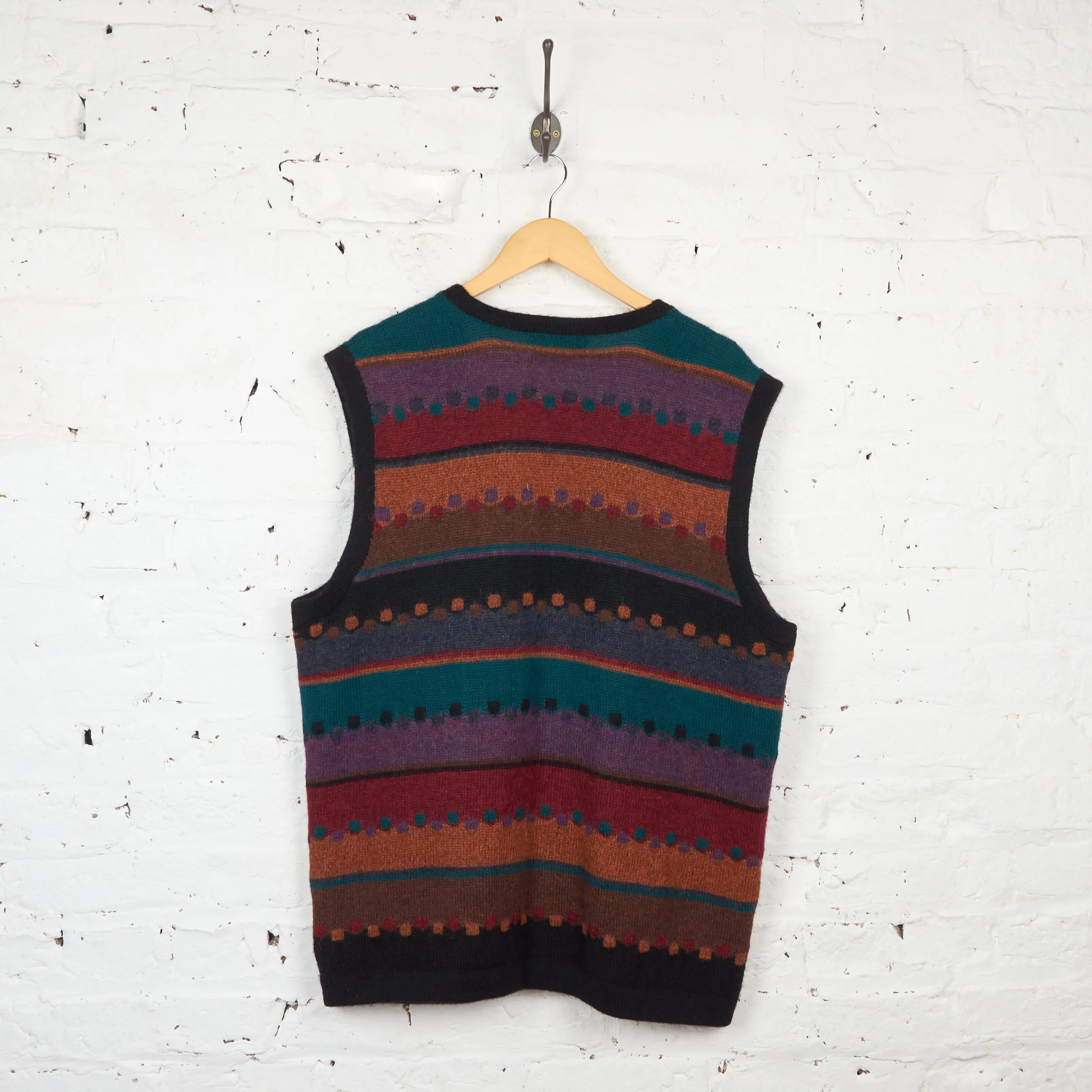 90s Pattern Knit Cardigan Tank Top - Orange/Green - XL