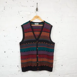 90s Pattern Knit Cardigan Tank Top - Orange/Green - XL