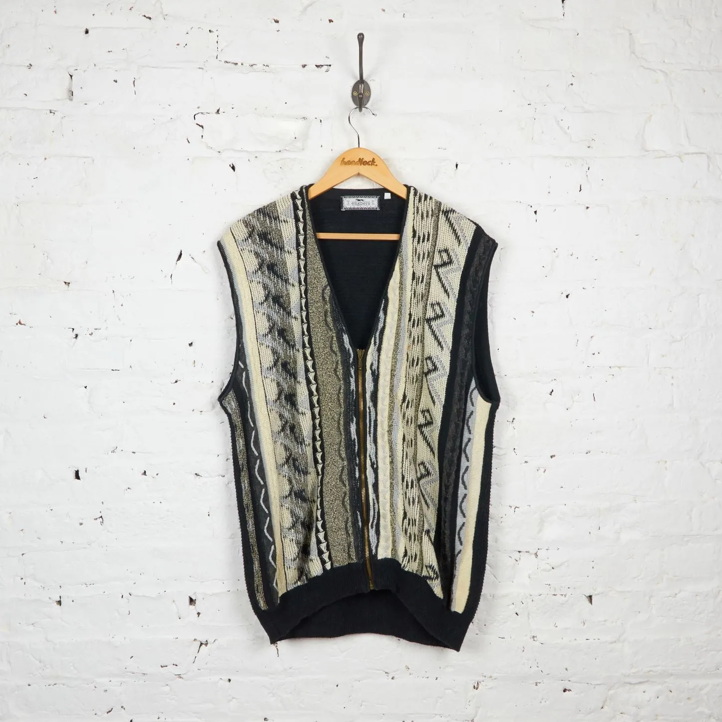 90s Striped Zip Up Cardigan Tank Top - Grey - L