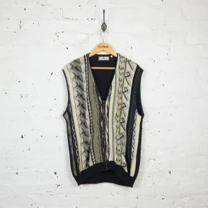 90s Striped Zip Up Cardigan Tank Top - Grey - L