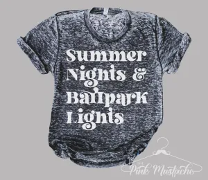 Acid Washed Summer Nights and Ballpark Lights/ Baseball Softball Mama Tee/ Super Cute Dyed Tees - Unisex Sized/ Baseball Life
