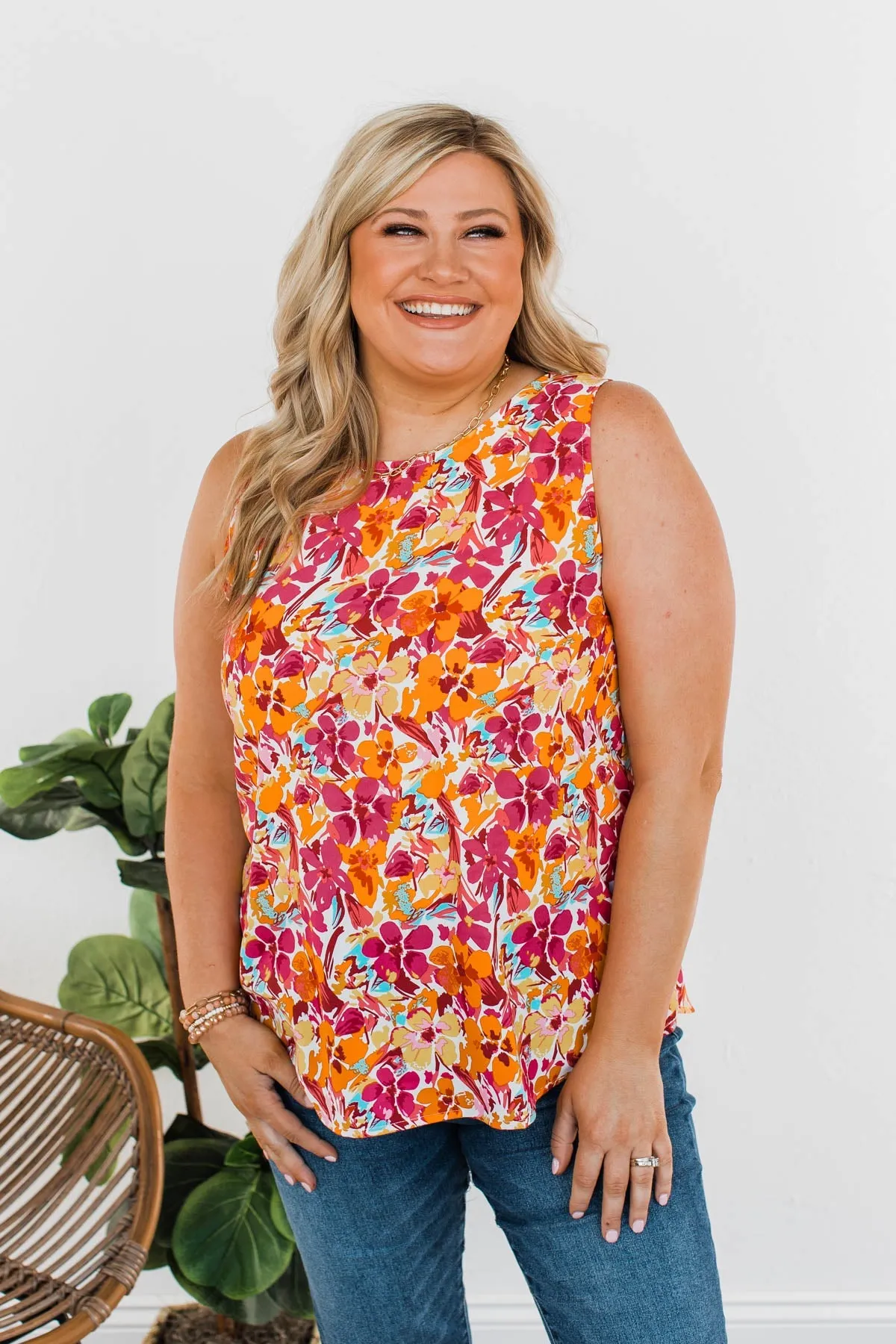 Afternoon Delight Floral Tank- Fuchsia