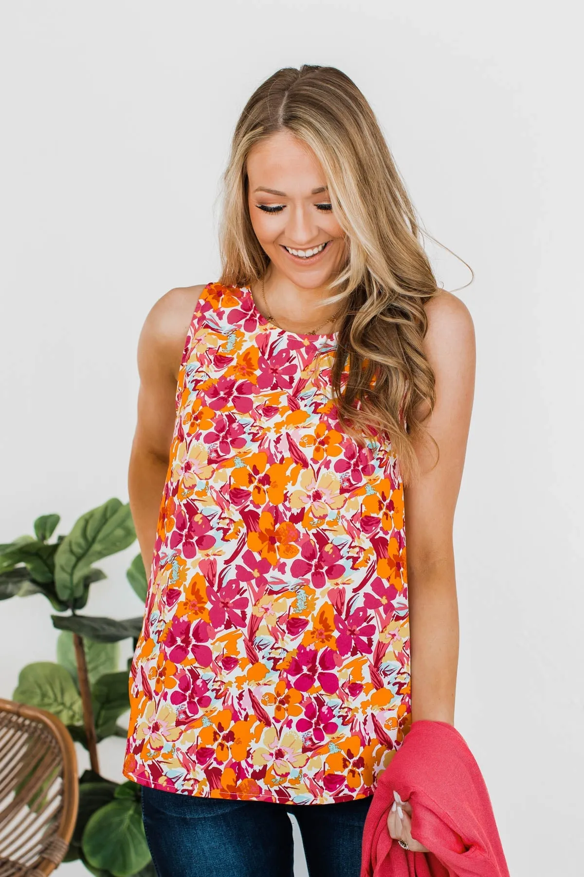Afternoon Delight Floral Tank- Fuchsia