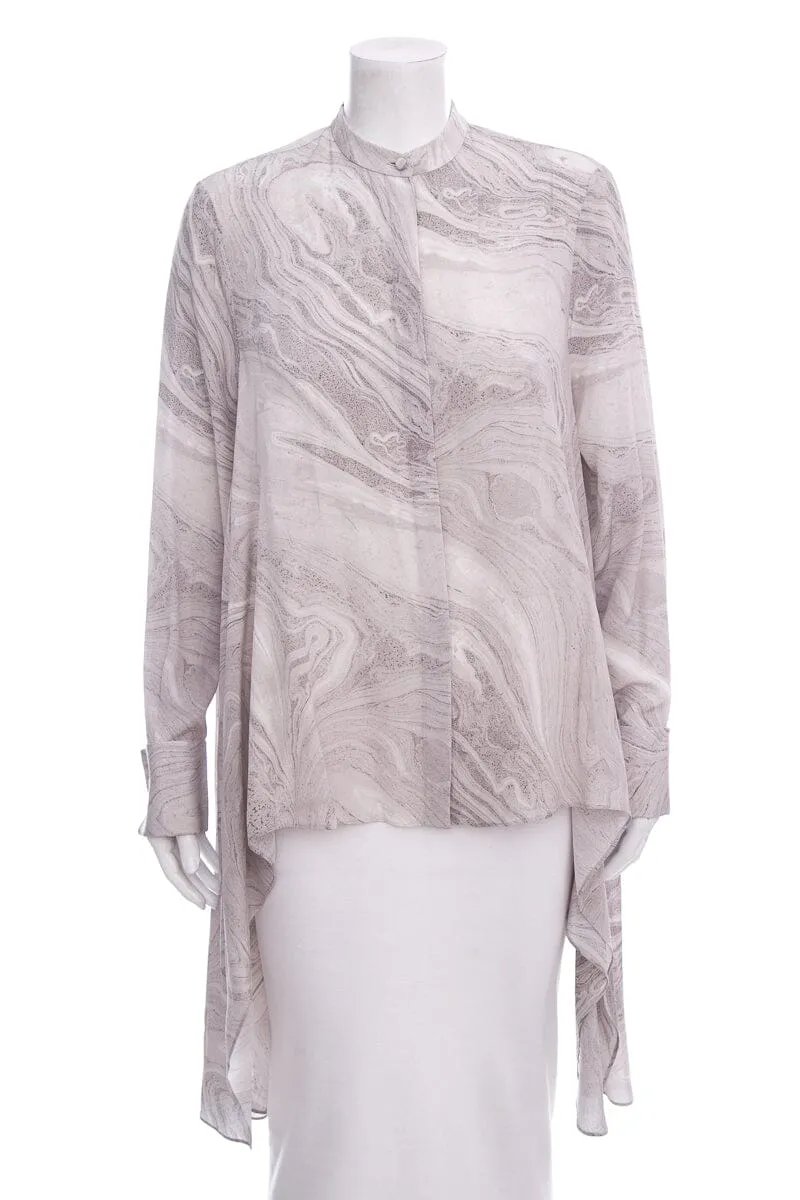 Alexander McQueen Grey Marble Long Sleeve Button Up Blouse SZ 40
