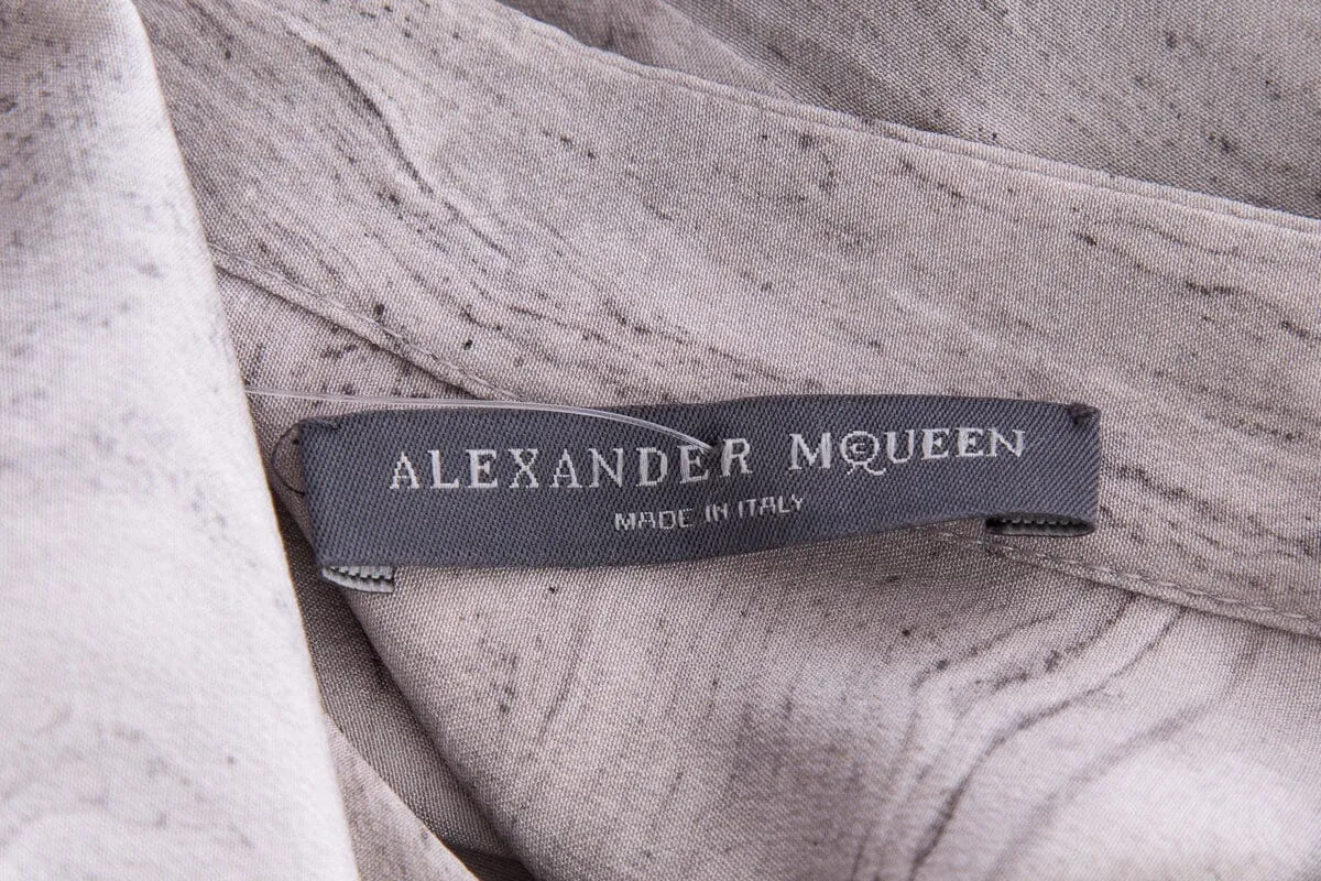Alexander McQueen Grey Marble Long Sleeve Button Up Blouse SZ 40
