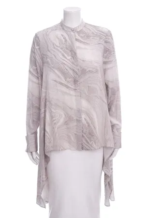 Alexander McQueen Grey Marble Long Sleeve Button Up Blouse SZ 40