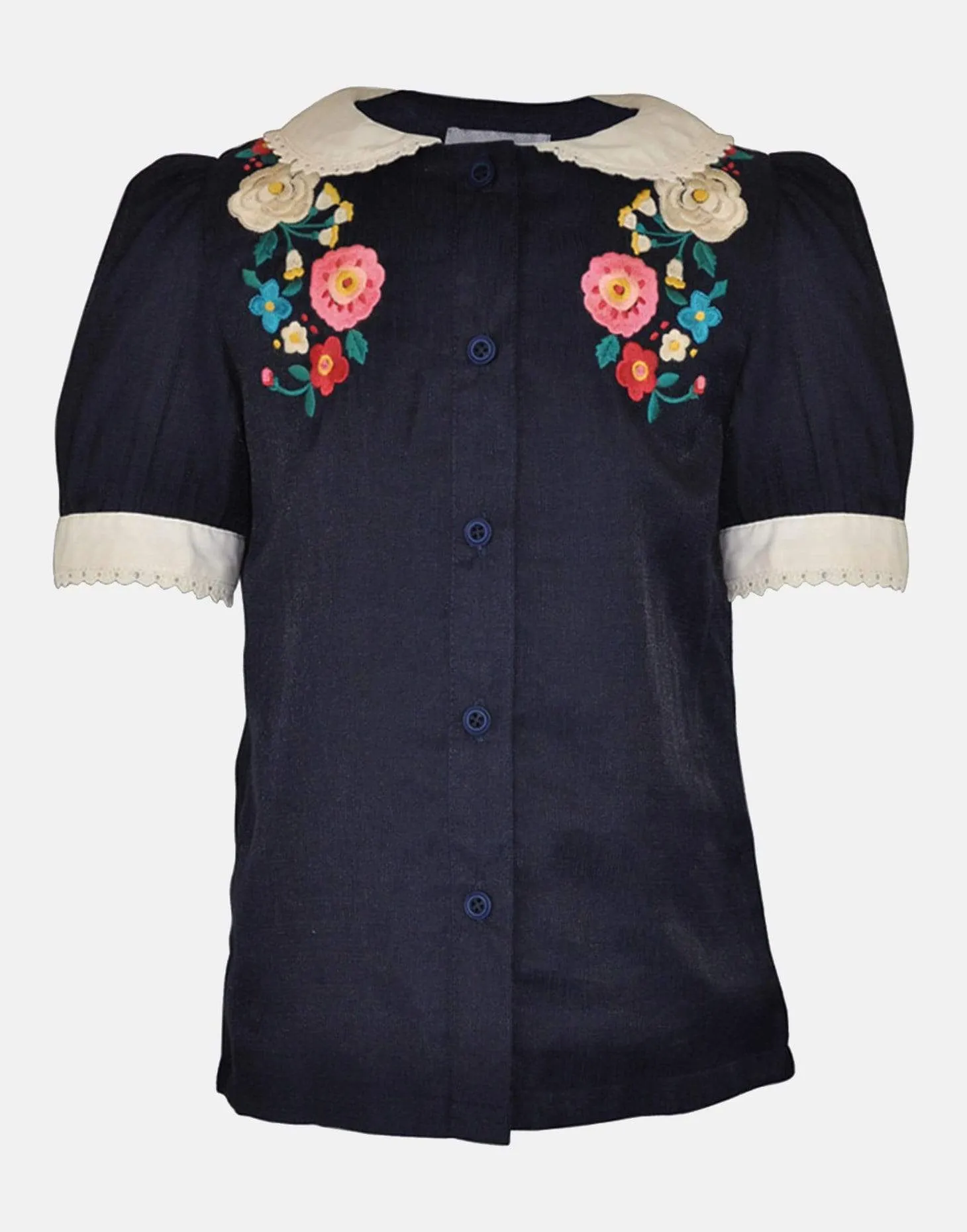 Alice: Navy embroidered blouse