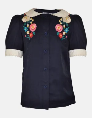 Alice: Navy embroidered blouse