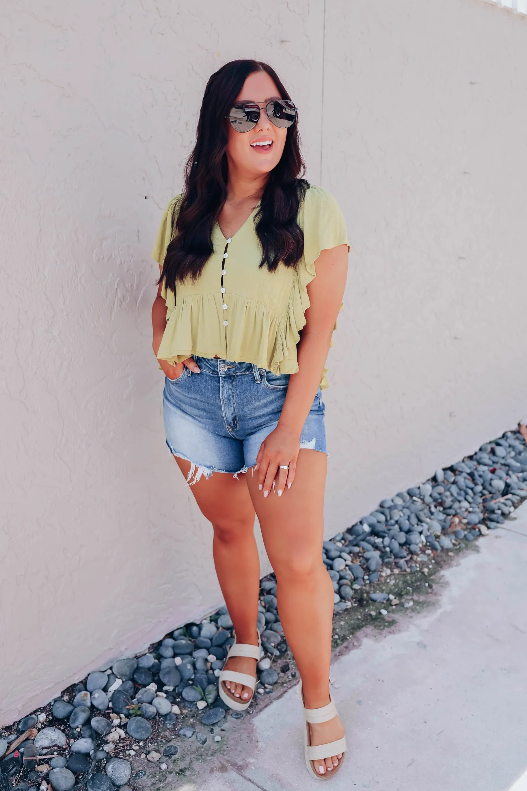 Angel Ruffle Textured Blouse - Lime