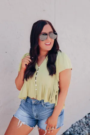 Angel Ruffle Textured Blouse - Lime