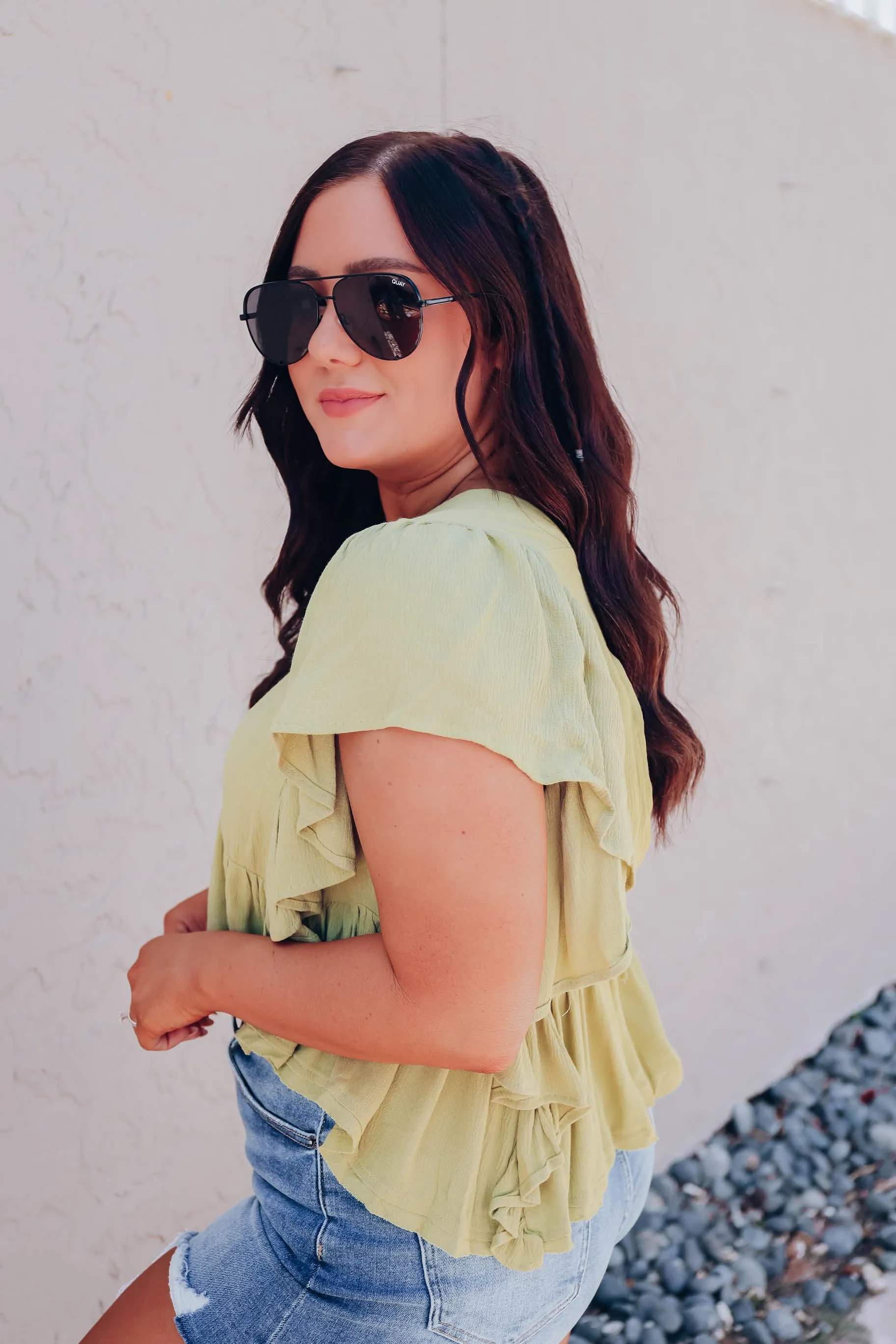 Angel Ruffle Textured Blouse - Lime
