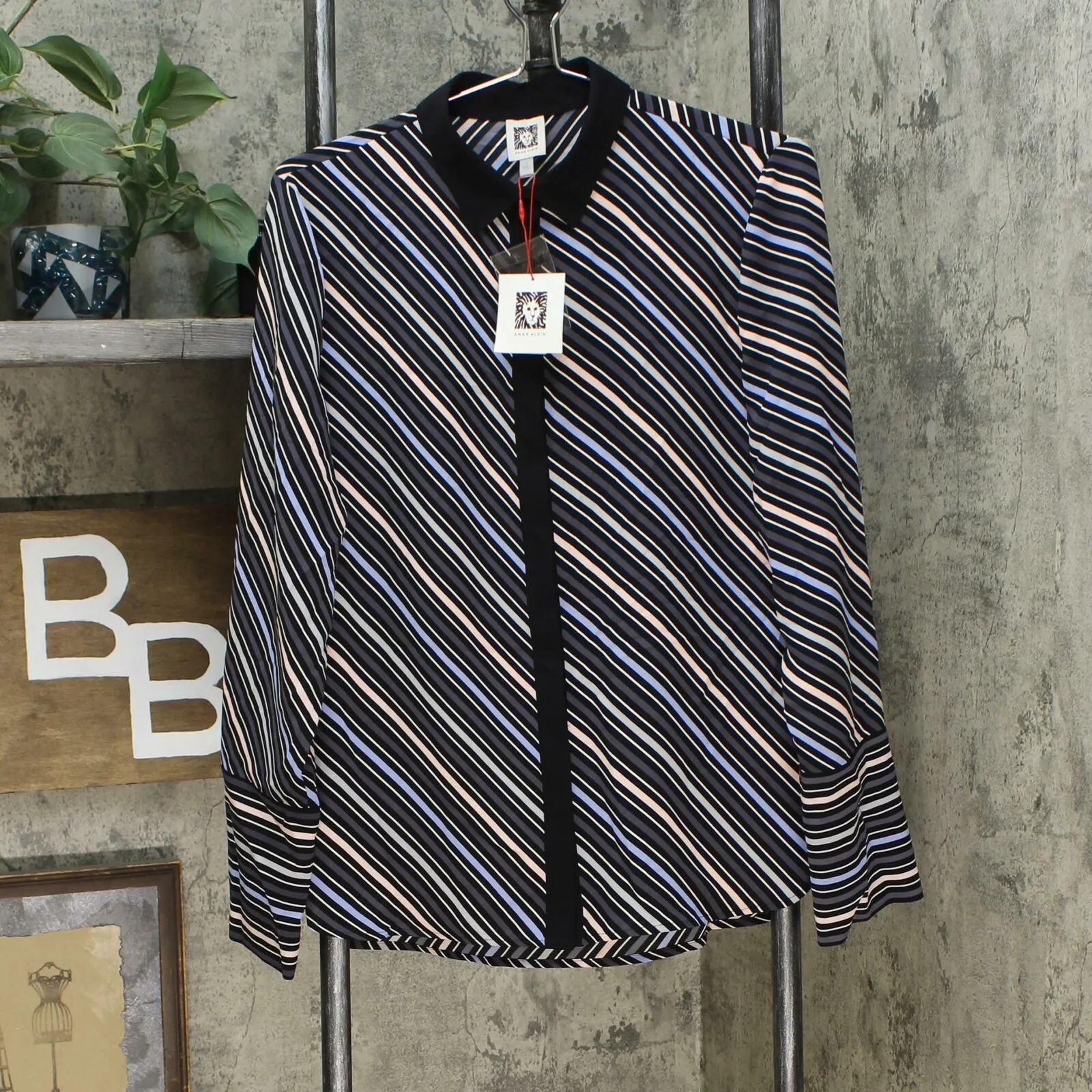 Anne Klein Women's Milano Striped Wide Cuff Blouse