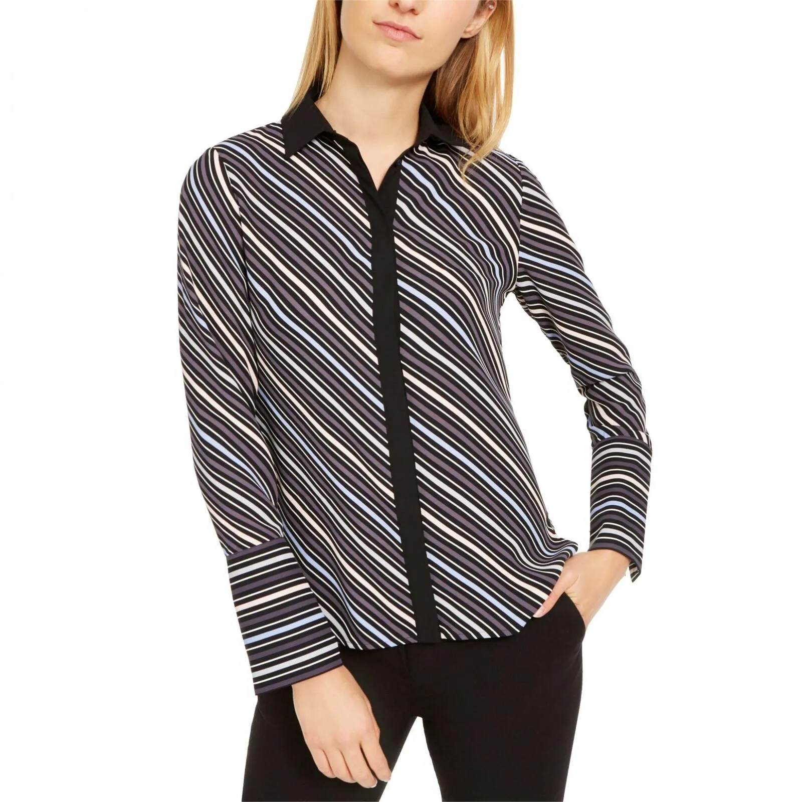 Anne Klein Women's Milano Striped Wide Cuff Blouse
