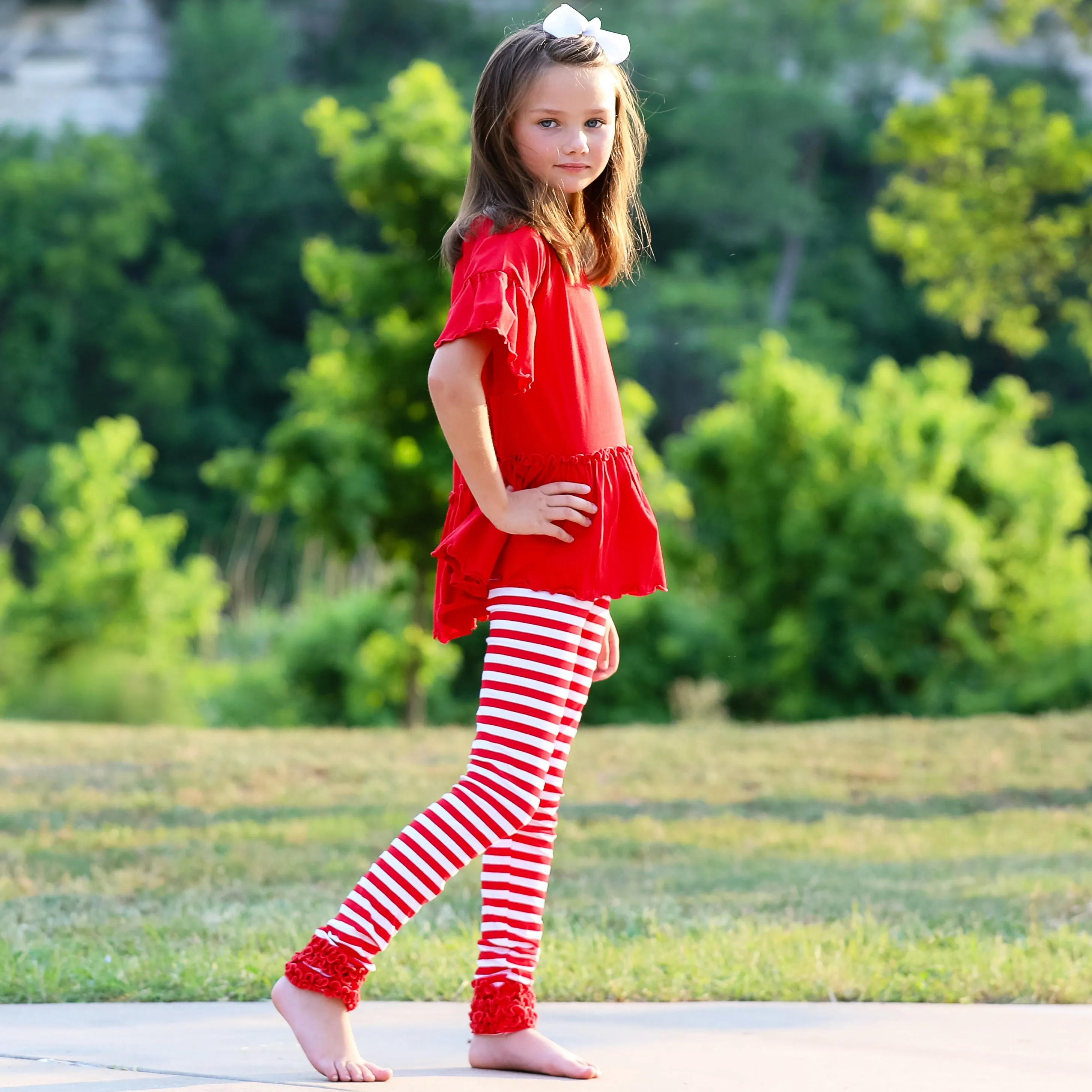 AnnLoren Baby Toddler Big Girls Boutique Red Ruffle Butt Leggings