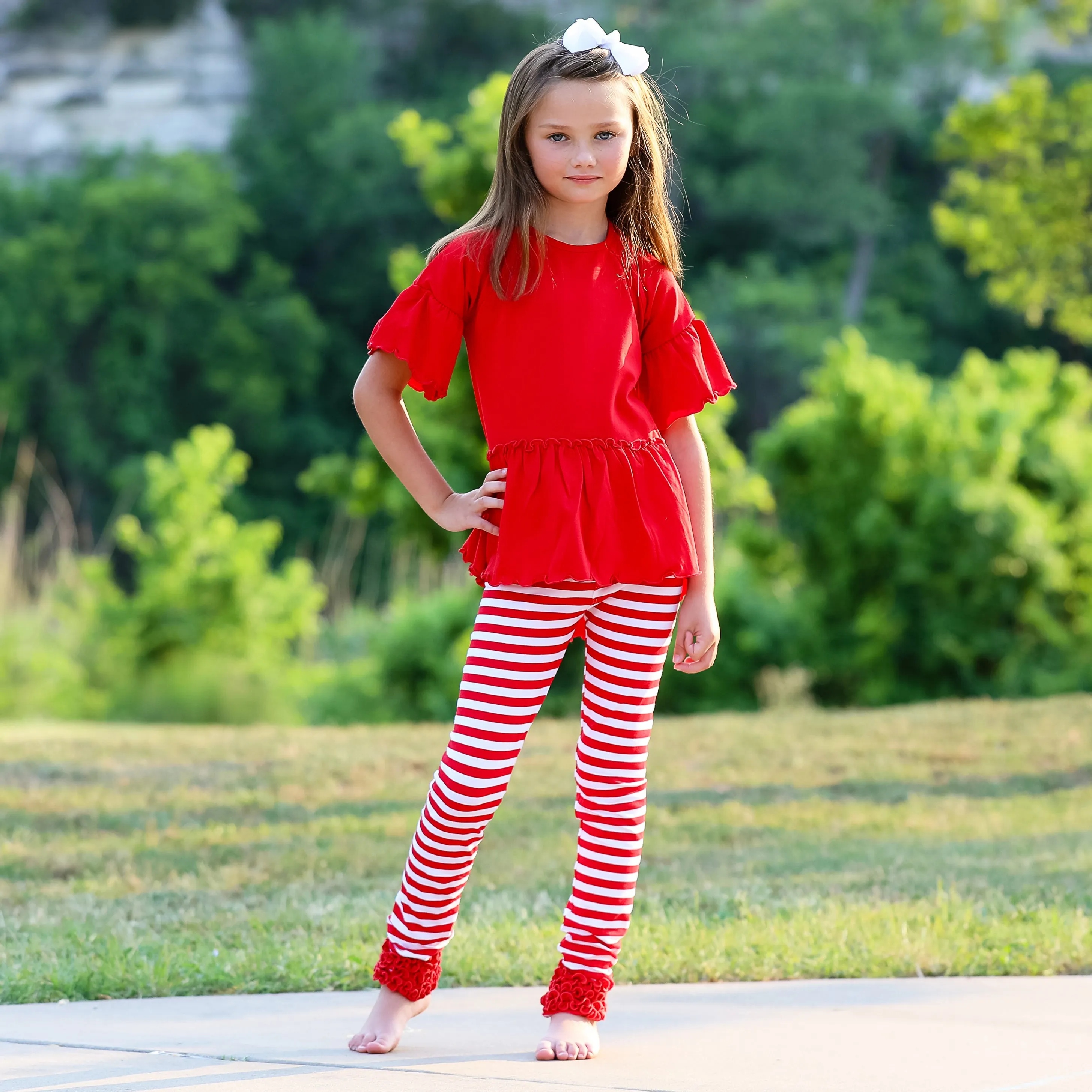 AnnLoren Baby Toddler Big Girls Boutique Red Ruffle Butt Leggings