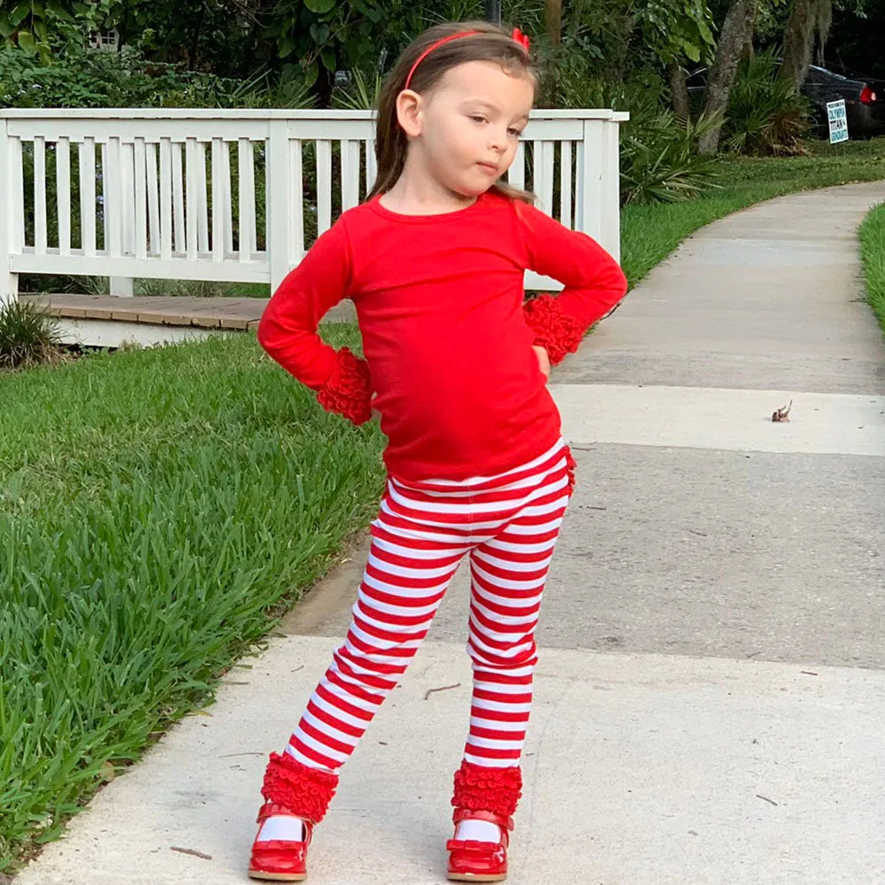 AnnLoren Girls Boutique Red Ruffle Butt Leggings Set sz 4/5T-7