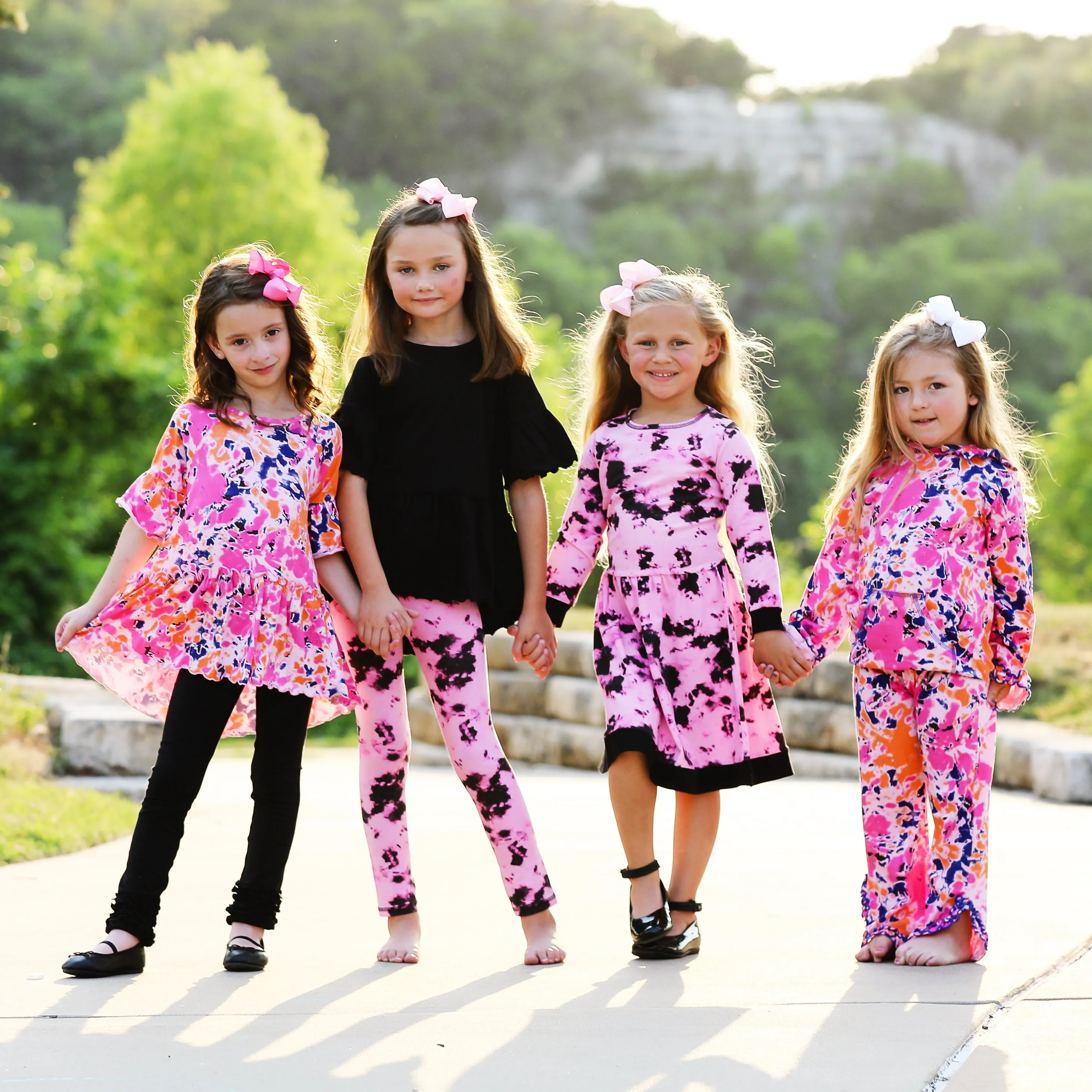 AnnLoren Little & Big Girls 3/4 Angel Sleeve Black Cotton Knit Ruffle Shirt