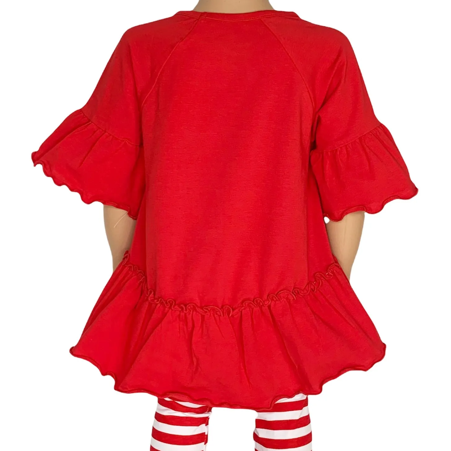AnnLoren Little & Big Girls 3/4 Angel Sleeve Red Cotton Knit Ruffle Shirt