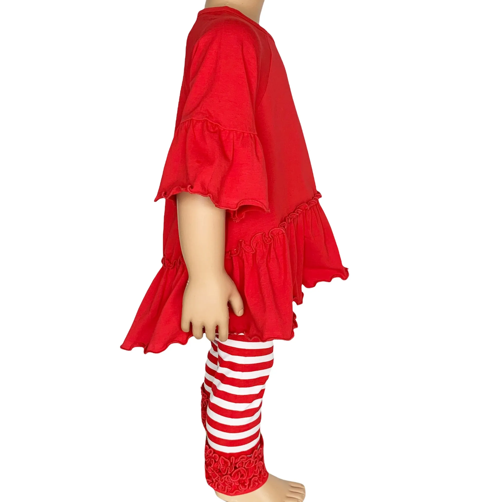 AnnLoren Little & Big Girls 3/4 Angel Sleeve Red Cotton Knit Ruffle Shirt