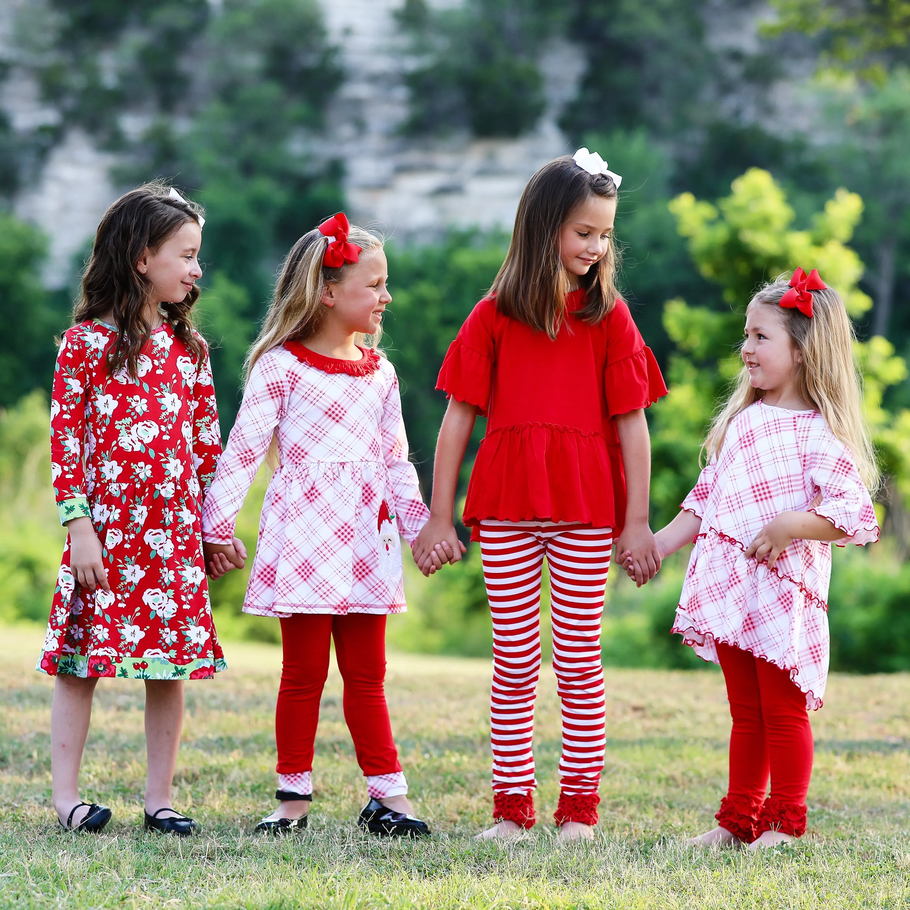 AnnLoren Little & Big Girls 3/4 Angel Sleeve Red Cotton Knit Ruffle Shirt