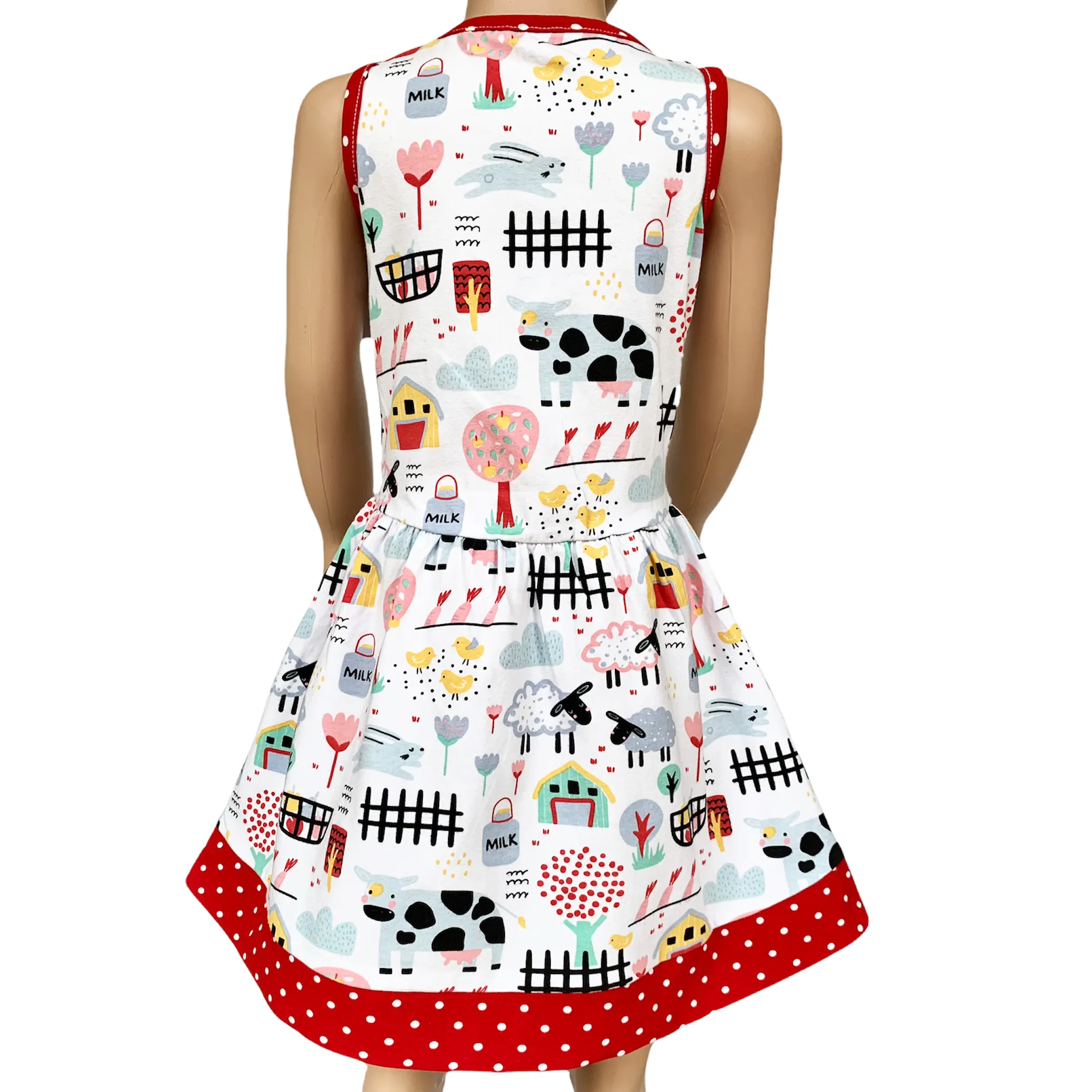 AnnLoren Little & Big Girls Farm Animal Sleeveless Cotton Swing Dress