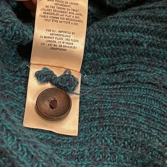 Anthropologie Far Away From Close Teal Pauline Cable Knit Wool Cardigan