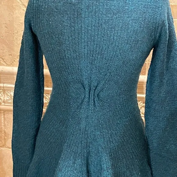 Anthropologie Far Away From Close Teal Pauline Cable Knit Wool Cardigan