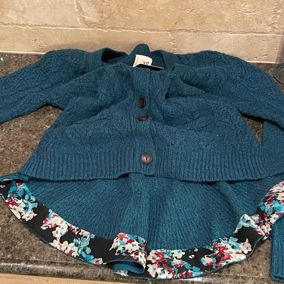 Anthropologie Far Away From Close Teal Pauline Cable Knit Wool Cardigan