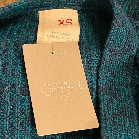 Anthropologie Far Away From Close Teal Pauline Cable Knit Wool Cardigan
